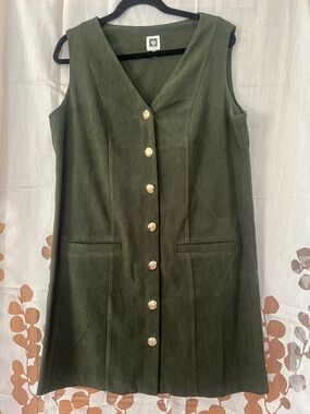 Anne Klein Olive Green Button-Front Midi Dress